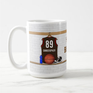Personalized Brown and Red Basketball Jersey Coffee Mug