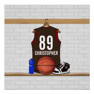 Personalized Brown and Red Basketball Jersey Poster