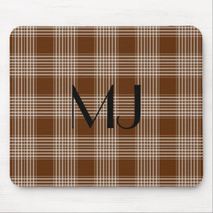 Personalized Brown and White Plaid Tartan Pattern Mouse Pad