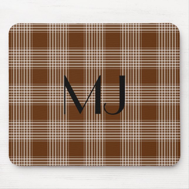 Personalized Brown and White Plaid Tartan Pattern Mouse Pad (Front)