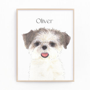 Personalized Brown and White Shih Tzu Art Photo Print