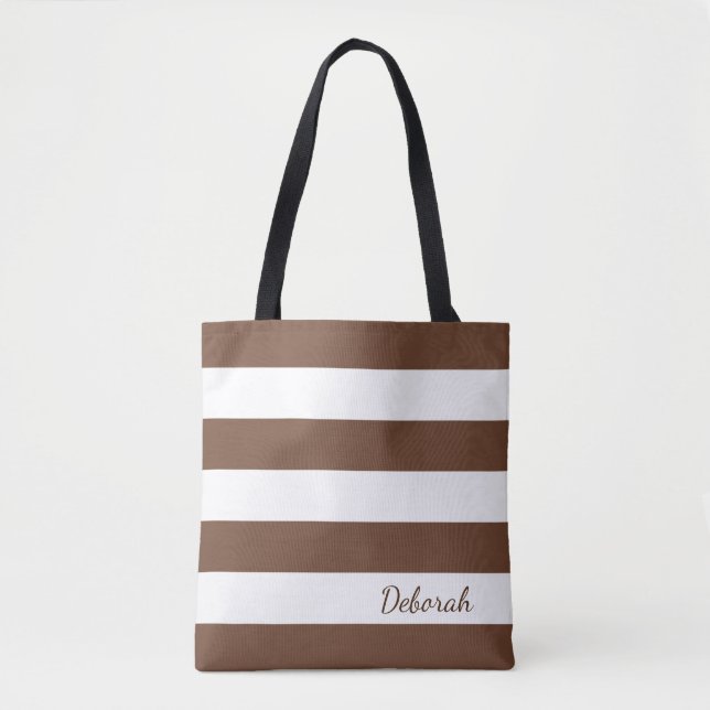 Personalized Brown and White Striped Tote (Front)