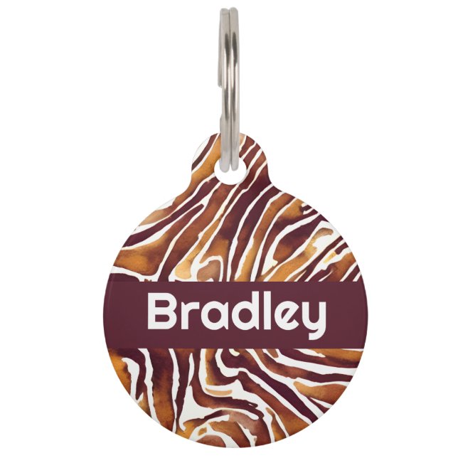 Personalized Brown and White Swirls Pet Tag (Front)