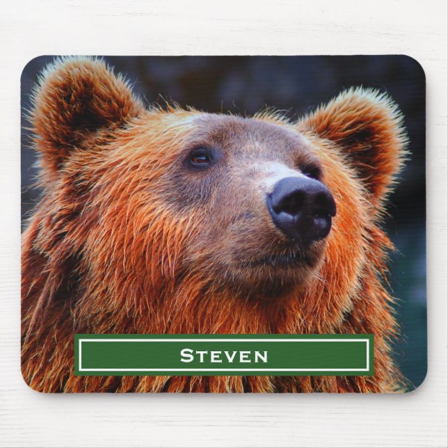 Personalized Brown Bear Portrait Wildlife Photo Mouse Pad (Front)