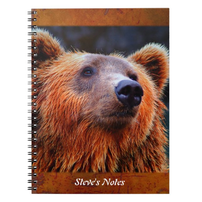 Personalized Brown Bear Portrait Wildlife Photo Notebook (Front)