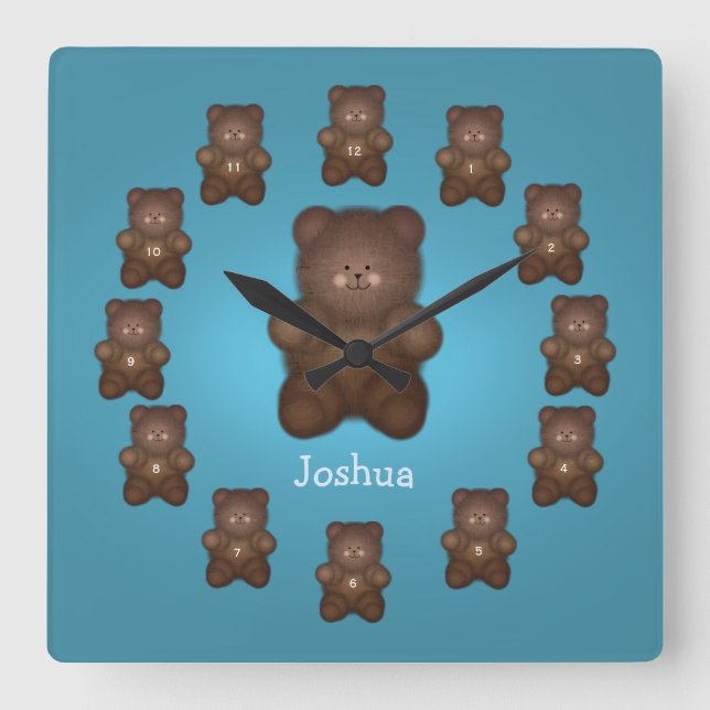 Personalized Brown Bear Wall Clock (Front)