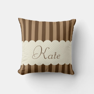 Personalized Brown Beige Stripes Polka Dots Design Throw Pillow