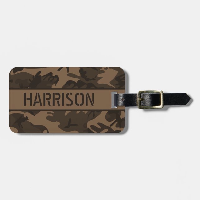 Personalized Brown Camo Luggage Tag (Front Horizontal)