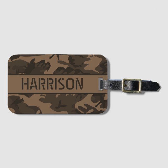 Personalized Brown Camo Luggage Tag (Front Horizontal)