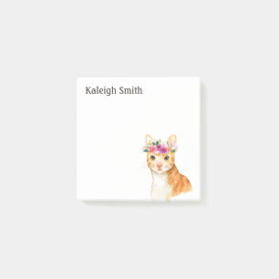 Personalized  Brown Cat Kitten Purple Pink Floral Post-it Notes