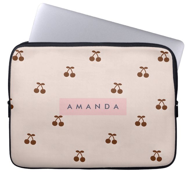 Personalized Brown Cherry Pattern  Laptop Sleeve (Front)