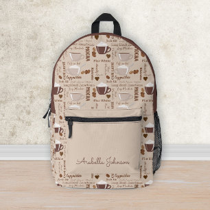 Personalized Brown Coffee Mocha Cappuccino Pattern Printed Backpack