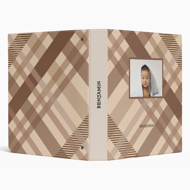 Personalized Brown Cross Stripes Binder (Background)