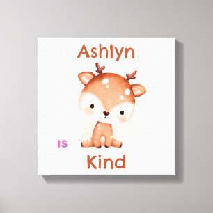 Personalized Brown Deer Kids Affirmation Nursery Canvas Print