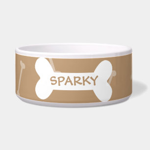 Personalized brown dog bones pet food bowl