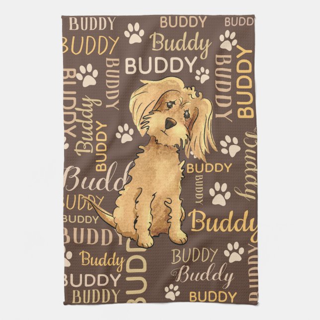 Personalized Brown Dog Kitchen Towel (Vertical)