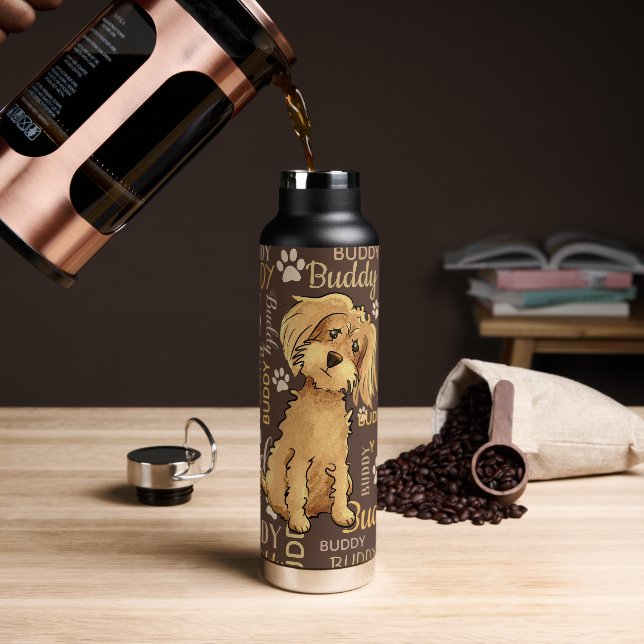 Personalized Brown Dog Water Bottle (Coffee)