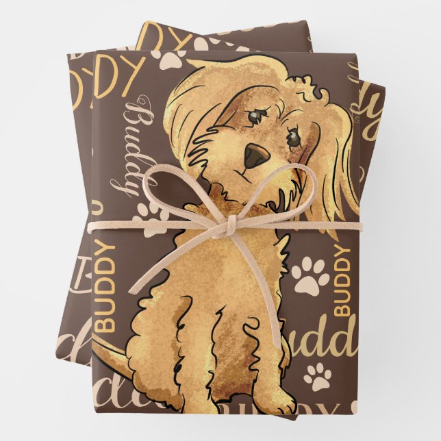 Personalized Brown Dog Wrapping Paper Sheet (In situ)