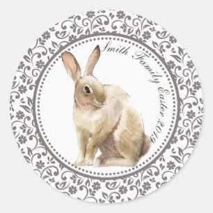 Personalized brown Easter Rabbit Classic Round Sticker