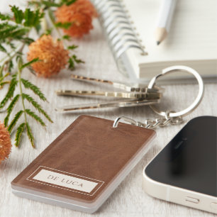 Personalized Brown Faux Leather  Keychain