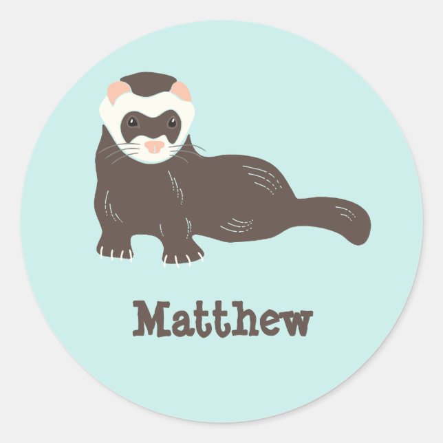 Personalized Brown Ferret Mint Green Classic Round Sticker (Front)