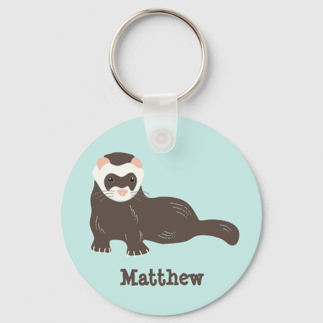 Personalized Brown Ferret Mint Green Keychain (Front)