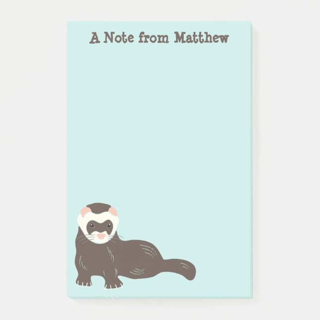 Personalized Brown Ferret Mint Green Post-it Notes (Front)