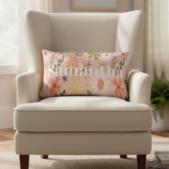 Personalized Brown Floral Lumbar Pillow (Creator Uploaded)