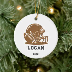 Personalized Brown Football Helmet Ornament