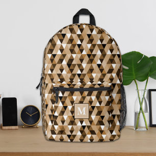 Personalized Brown Geometric Pattern Backpack