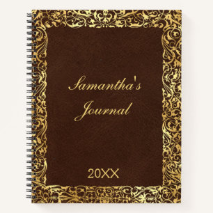 Personalized Brown Gold Flourish Swirl Ornate Notebook