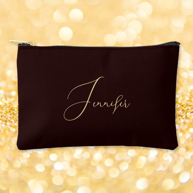 Personalized Brown Gold Monogram Makeup Cosmetic Accessory Pouch (Personalized Brown Gold Monogram Makeup Cosmetic Accessory Pouch)