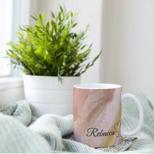 Personalized Brown & Gold Watercolor Coffee Mug