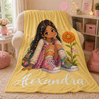 Personalized Brown Hair Girl Name Fleece Blanket