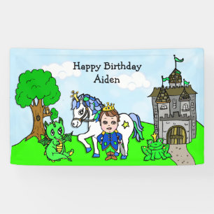 Personalized Brown Haired Prince Birthday Banner