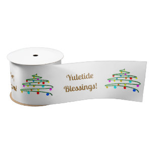 Personalized Brown Holiday Wishes, Christmas Tree Satin Ribbon