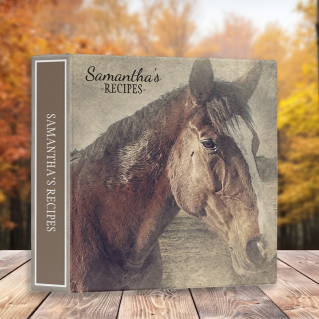 Personalized Brown Horse Painting Recipe Binder (Horse custom recipe binder)