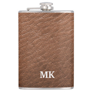 Personalized Brown Leather Look Hip Flask