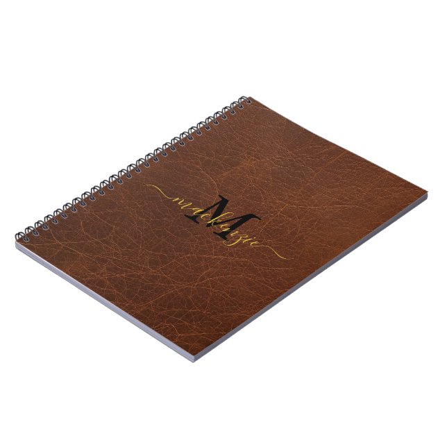 Personalized Brown Leather Look Name Notebook (Left Side)