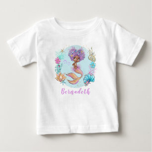 Personalized Brown Little Mermaid Baby T-Shirt