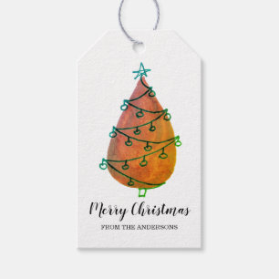Personalized Brown Merry Christmas Tree  Gift Tags