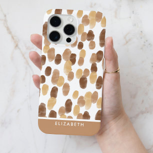 Personalized Brown Modern Watercolor Dot Pattern iPhone 15 Pro Max Case