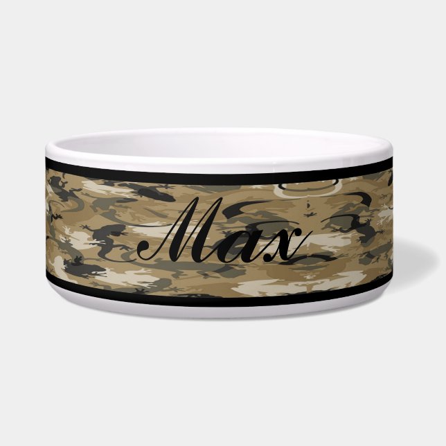Personalized Brown Reptile Camouflage Pet Bowl (Front)