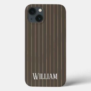 Personalized brown retro pinstripes Case-Mate iPho iPhone 13 Case