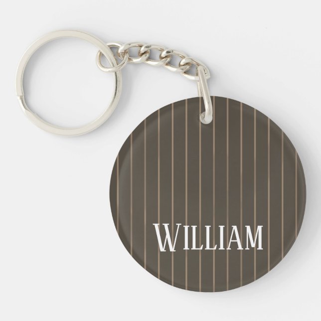 Personalized brown retro pinstripes keychain (Front)