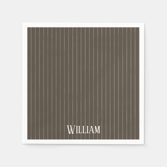 Personalized brown retro pinstripes napkin (Front)