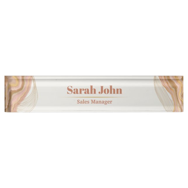 Personalized brown, rose & gold agate nameplate (Front)