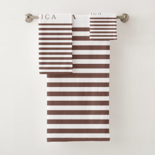 Personalized Brown Striped Pattern Bath Towel Set