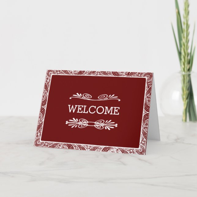 Personalized Brown Swirl Boarder Welcome Card (Front)