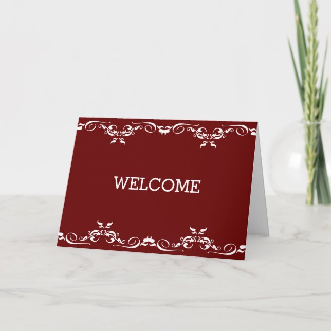 Personalized Brown Swirl Boarder Welcome Card (Front)